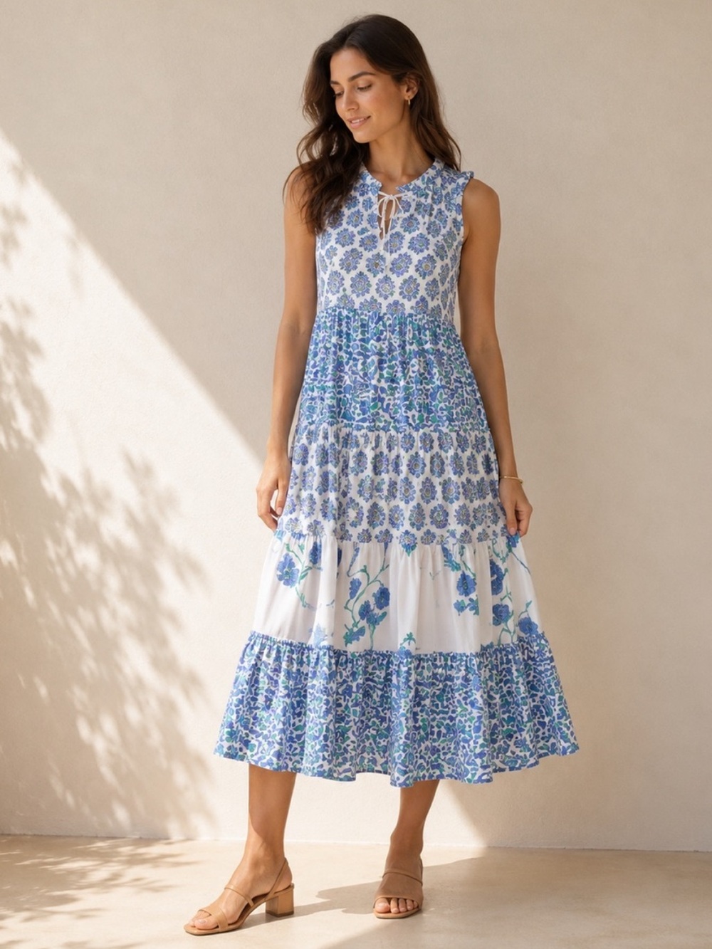CHELSEA & THEODORE Split Neck‎ Maxi Boho Dress